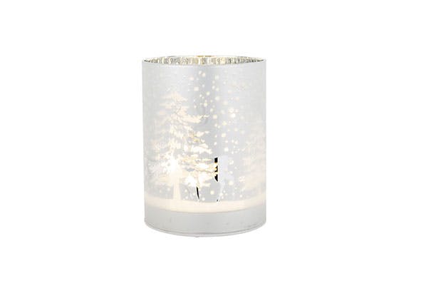 THEELICHTHOUDER DEERS FOREST LED ZILVER 10X10XH13CM ROND GLAS EXCL.3XAA BATT.